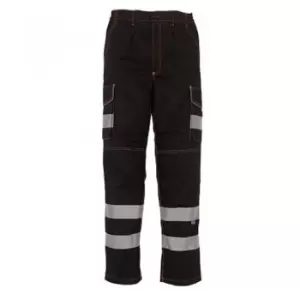 Image of Yoko Mens Hi-Vis Cargo Trousers With Knee Pad Pockets (42in Reg) (Black)