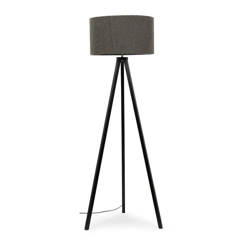 Image of ValueLights ValueLights Barbro Black Wood Tripod Floor Light Lamp with Reni Boucle Shade in Grey Grey One Size Unisex 5059406036491