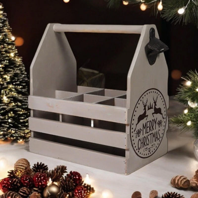 Image of Minster 6 Bottle Holder With Opener - L19 X W27 X H30 Cm - Rustic Grey