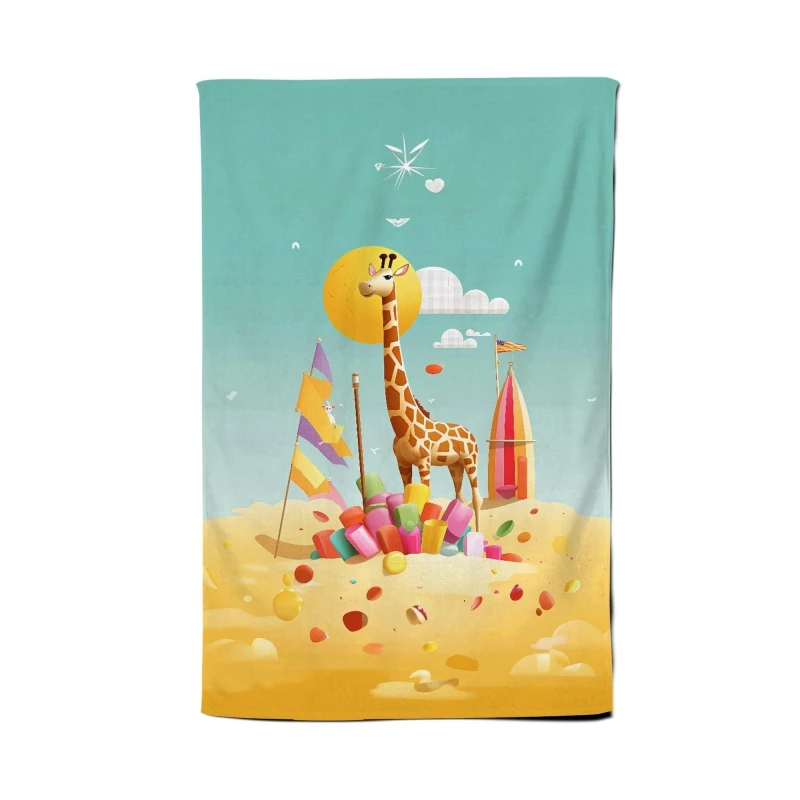 Image of Warren Reed - Designer A Giraffe On A Beach Holiday Tea Towel in Yellow Yellow Unisex