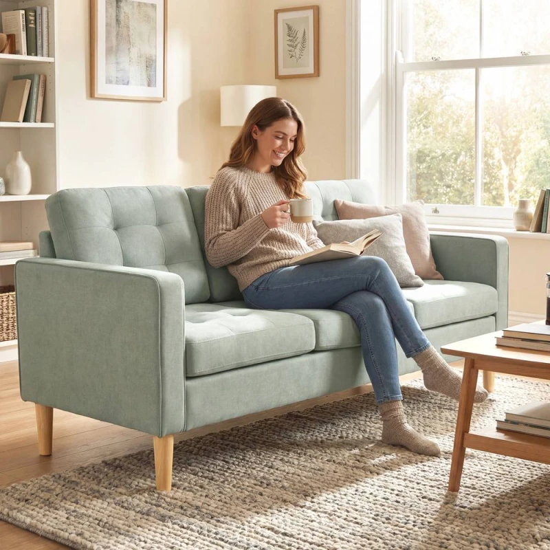 Image of HOMCOM Modern 3 Seater Sofa with Hidden Storage & Rubber Wood Legs in Light Grey Light Grey Unisex 3 Seater