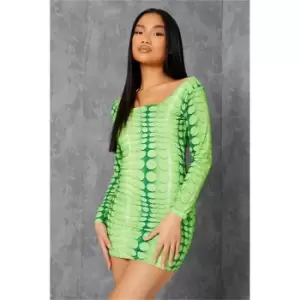 Image of I Saw It First Petite Illusion Print Long Sleeve Mini Dress - Green