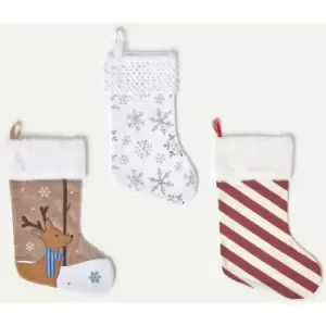 Image of Homescapes - Silver and White Snowflake Christmas Stocking - White & Silver - White & Silver - White & Silver