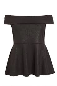 Image of Quiz Curve Black Glitter Bardot Top - 18