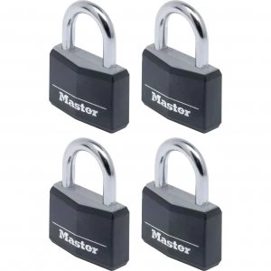 Image of Masterlock Aluminium Vinyl Padlock Pack of 4 Keyed Alike 40mm Black Standard