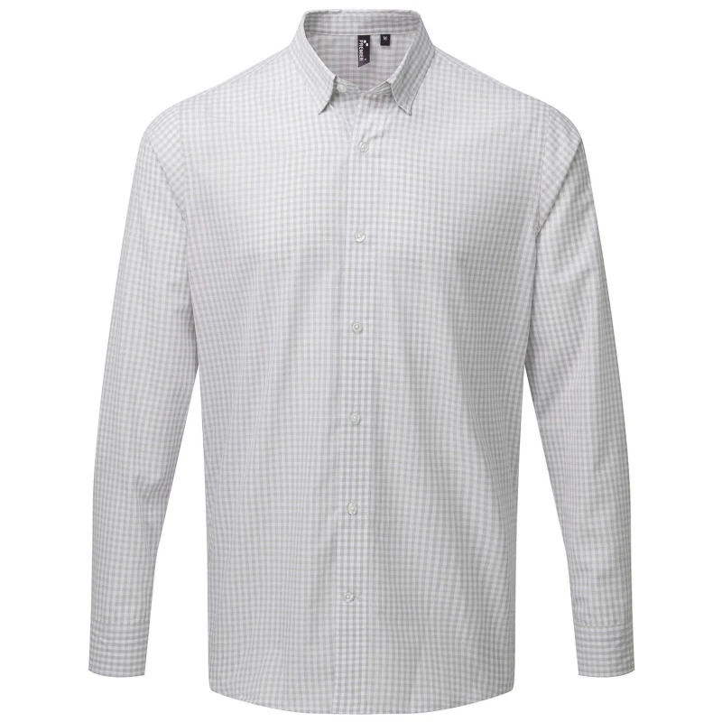 Image of Premier Premier Men Maxton Checked Long-Sleeved Shirt in Silver Size: Medium Silver M Male 5063470159031