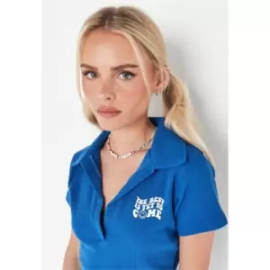Image of Missguided Logo Cropped Polo - Blue