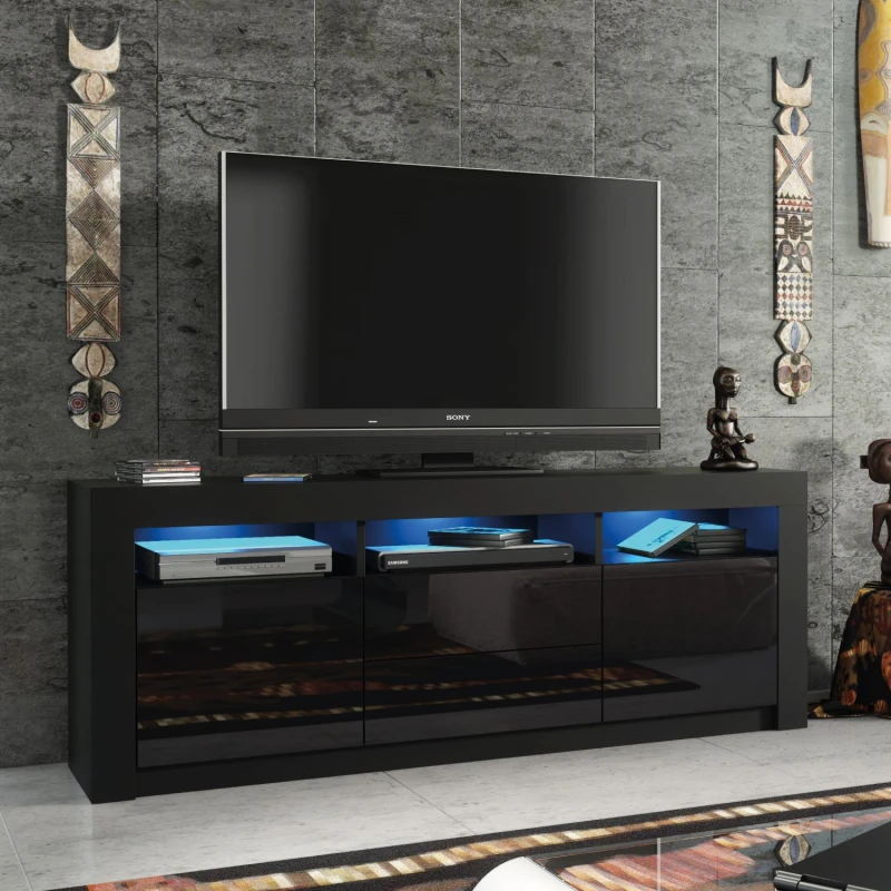 Image of Creative Furniture Shine TV Unit 160cm - A Bright and Stylish Cabinet with Gloss Doors and LED Lights Black