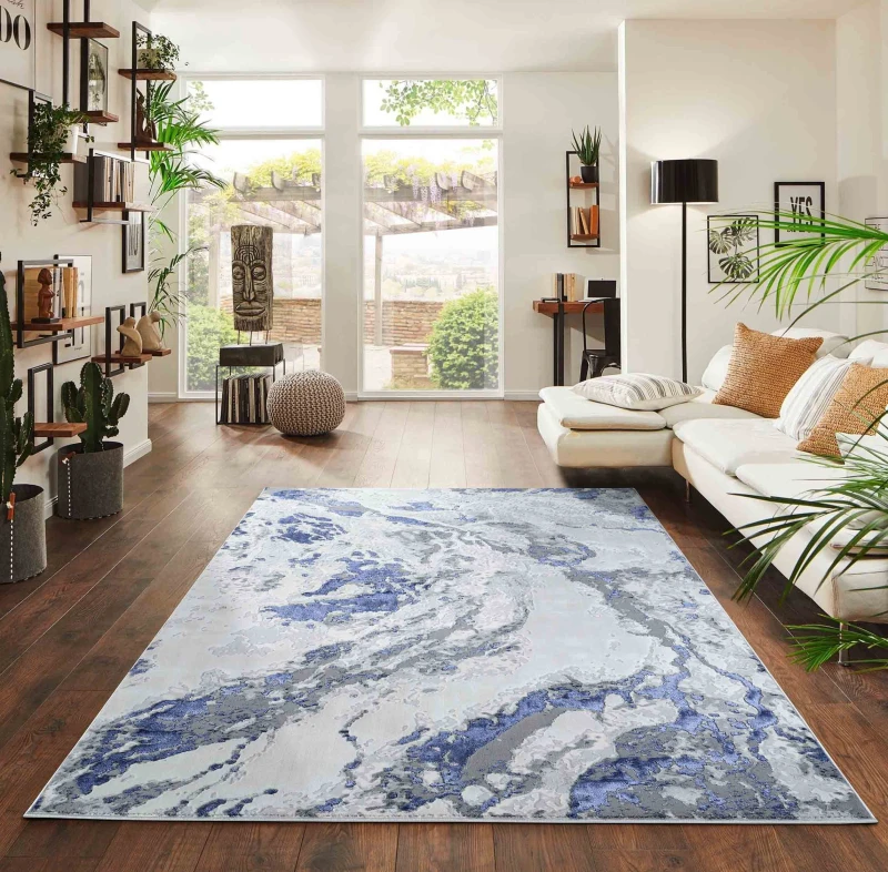 Image of Desire Rugs Picasso Modern Abstract Area Rug - Waterflow-Inspired Design for Trendy Home Decor in Navy Size: 160cm x 230cm Navy Unisex 160cm x 23