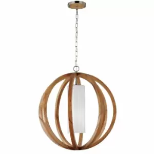 Image of 1 Bulb Ceiling Pendant Light Fitting Light Wood Brushed Steel LED E27 75W Bulb