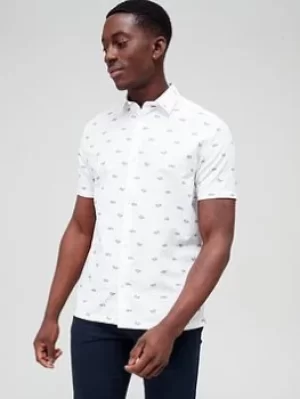 Image of Ted Baker Deaconn All Over Print Short Sleeve Shirt, White, Size 3, Men