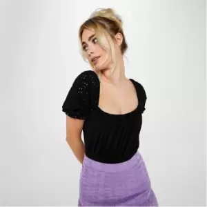 Image of Missguided Puff Sleeve Milkmaid Bodysuit - Black