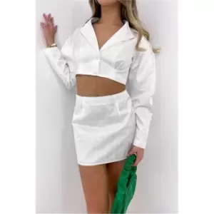 Image of I Saw It First White Cropped Jacquard Blazer With Extreme Shoulder Detail - White