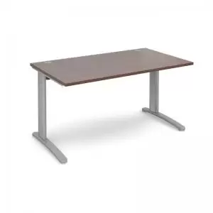 Image of TR10 straight desk 1400mm x 800mm - silver frame and walnut top