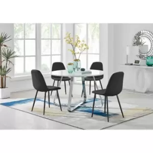 Image of Furniture Box Santorini White Round Table and 4 Black Corona Black Leg Chairs