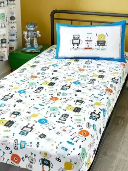 Image of 'Robots' Print Fitted Bed Sheet