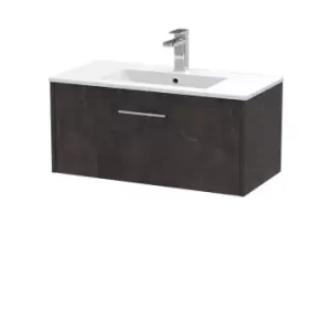 Image of Hudson Reed Juno 800mm Wall Hung 1 Drawer Vanity & Minimalist Basin - Metallic Slate
