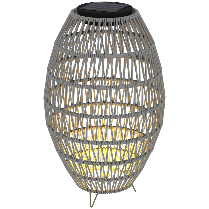 Image of Outsunny Outsunny - Rattan Solar Lamp, Auto On/Off Garden Lantern, Grey 5063603587946