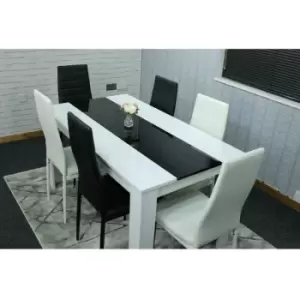 Image of Dining Table and 6 Chairs Kitchen Dining Tab Set for 6 Glossy Table 6 Chairs White Black -Modern140-6mix chairs