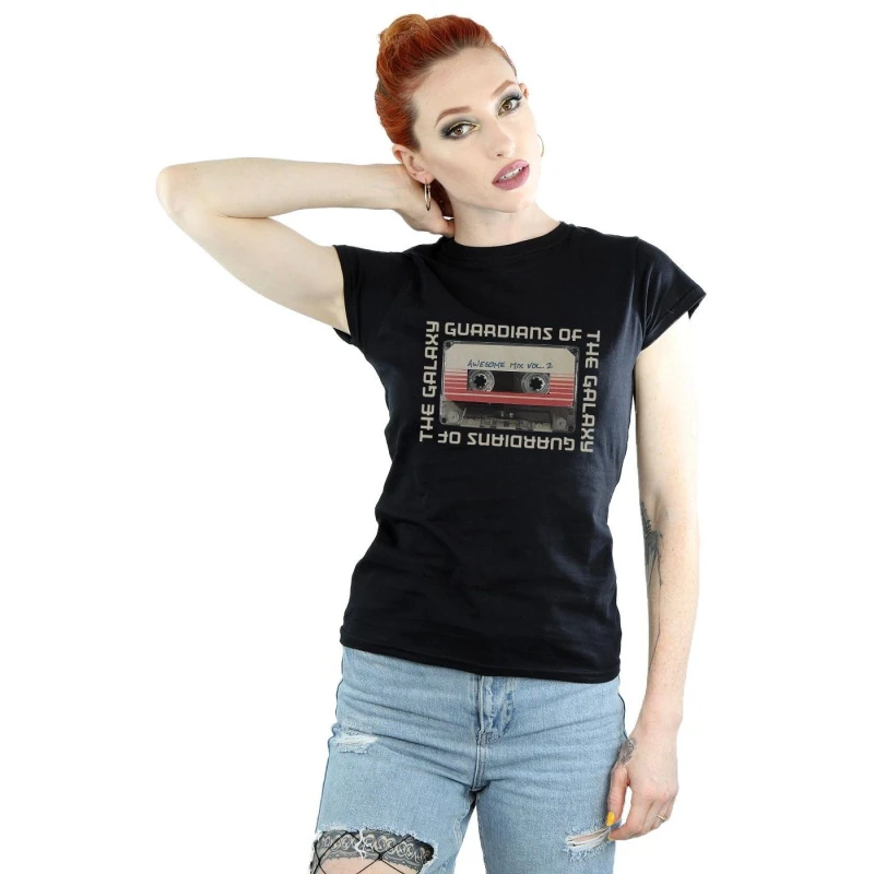 Image of Marvel Guardians Of The Galaxy Awesome Mix Cassette Vol. 2 Cotton T-Shirt Black female