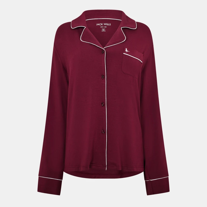Image of Jack Wills Womens JW Modal Long Sleeve Pyjama Set Wine female 8 (XS)