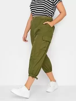Image of Yours Cargo Crop Trouser Light Khaki, Green, Size 22-24, Women