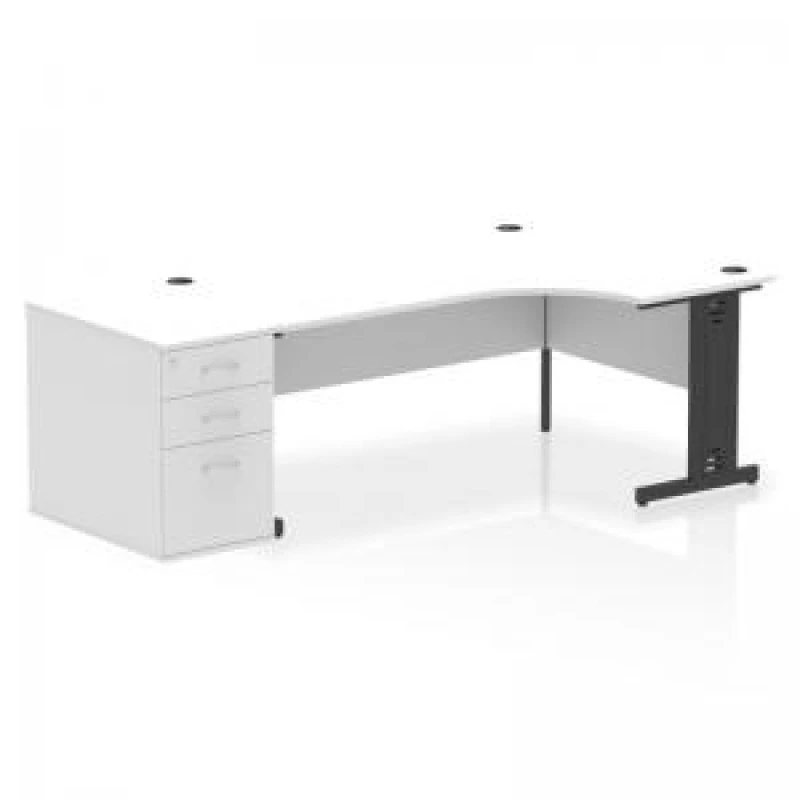 Image of Impulse Impulse 1800mm Right Crescent Office Desk White Top Black Cable Managed Leg Workstation 800 Deep Desk High Pedestal IWSRC188BCMWHT