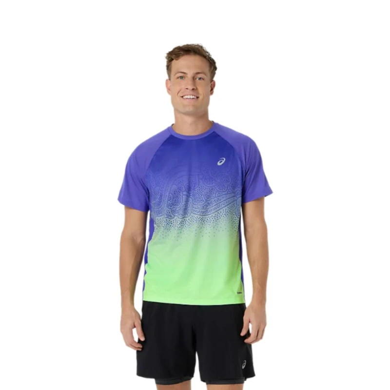 Image of Asics Road Fade Short Sleeve T-Shirt Purple Green, Size S