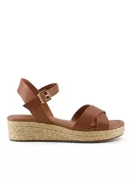 Image of Dune London Linnie Wide Fit Cross Strap Flatform Sandal - Tan Leather, Brown, Size 8, Women