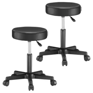 Image of 2 Pcs Stool with Wheels Black Faux Leather