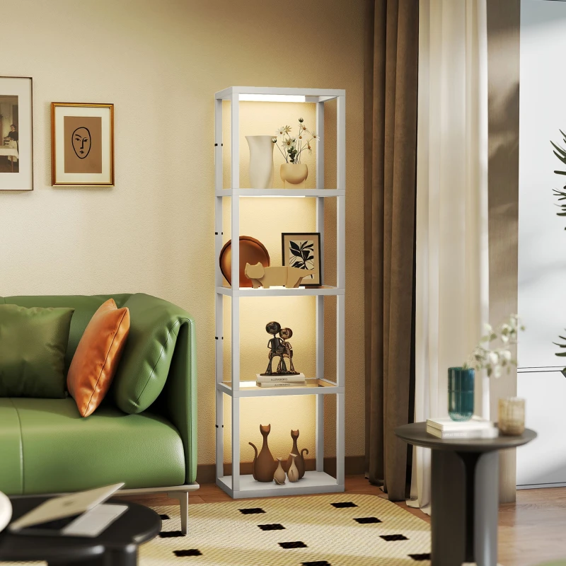 Image of HOMCOM HOMCOM LED Floor Lamp with Glass Shelves, Dimmable Room Lamp, Grey Grey One Size Unisex 5063603909786