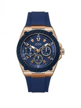 Image of Guess Guess Legacy Blue And Rose Gold Dial Blue Silicone Strap Mens Watch