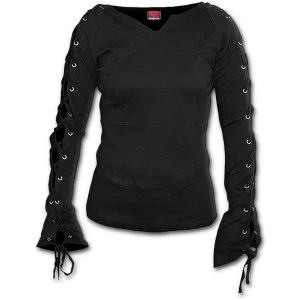 Image of Gothic Elegance Laceup Sleeve Womens Medium Long Sleeve Top - Black