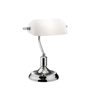 Image of Lawyer 1 Light Banker Lamp Chrome with White Glass Shade, E27