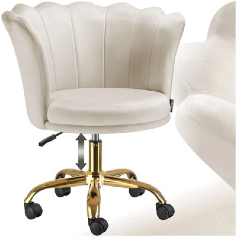 Image of Tectake 1 Desk Chair Stella - Soft Velvet, Plush Padding, Tulip Seat Shell - Cream/gold
