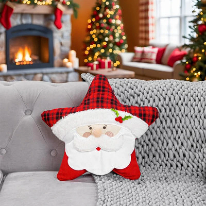 Image of Luxury Living Star-Shaped Christmas Santa Cushion