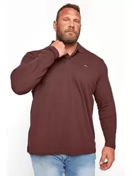 Image of BadRhino Essential Plain Long Sleeve Polo Shirt - Burgundy, Size 1Xl, Men
