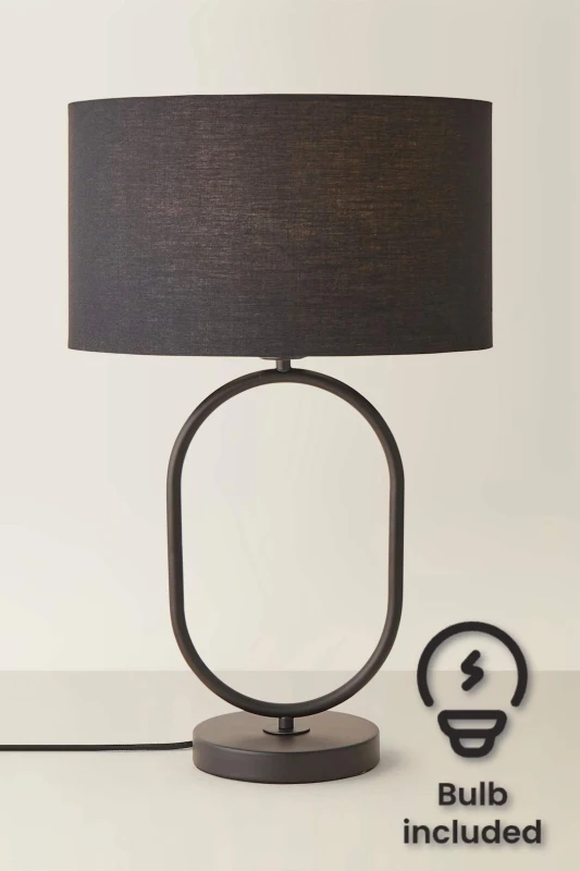 Image of ValueLights ValueLights Antonia Fabric Drum Lamp Shade Matte Black Oval Table Lamp with Bulb Black One Size Unisex 5059406066948