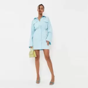 Image of Missguided Sleeve Shirt Dress Nylon - Blue