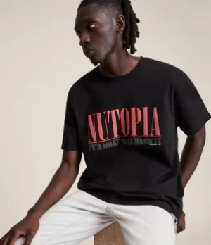Image of AllSaints Mens Ninety Crew T-Shirt, Jet Black, Size: M
