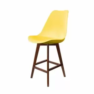 Image of Fusion Living Soho Plastic Bar Stool With Dark Wood Legs Yellow