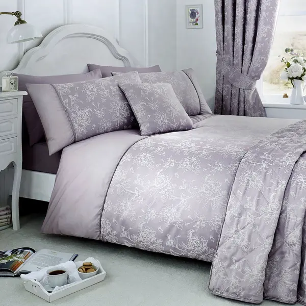 Image of Serene Jasmine Floral Weave Cotton Rich Duvet Cover Set, Lavender, Super King