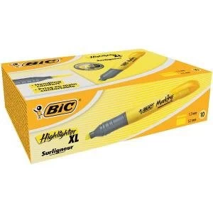 Image of Bic Marking Highlighter XL Pen shaped Highlighter Pen Yellow Pack of