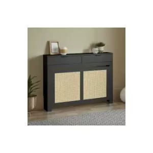 Image of Black Radiator Cover Wall Cabinet Traditional Modern mdf Wood Rattan Medium - Black