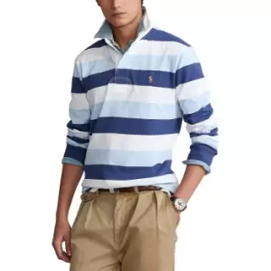 Image of Rugby Striped Cotton Polo Shirt in Regular Fit with Long Sleeves