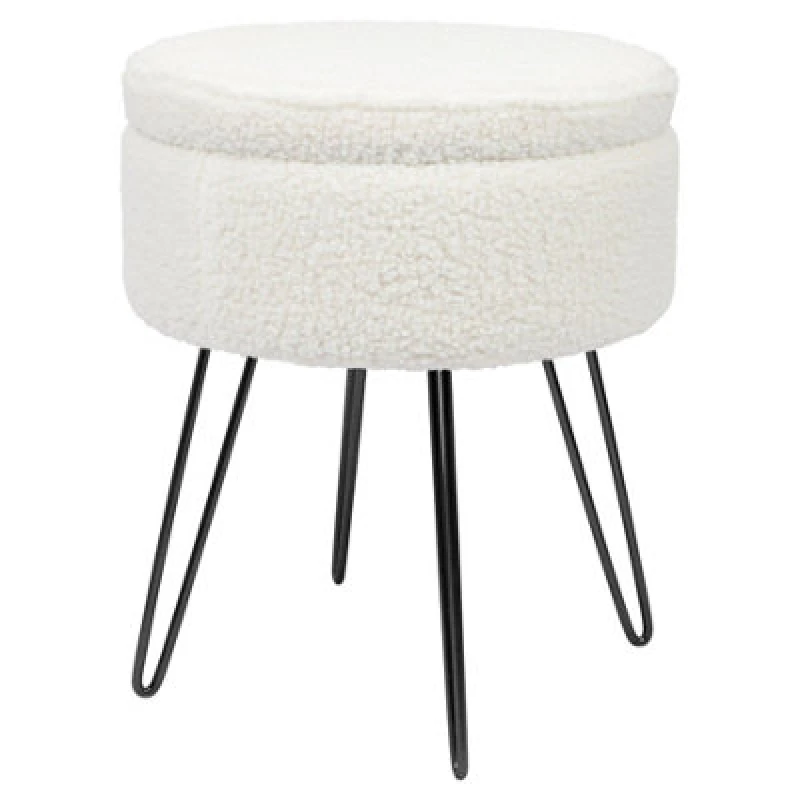 Image of Harbour Housewares Boucle Storage Footstool - Round Modern Dressing Table Footstool Vanity Seat Chairs - 46 X 37Cm Black Legs