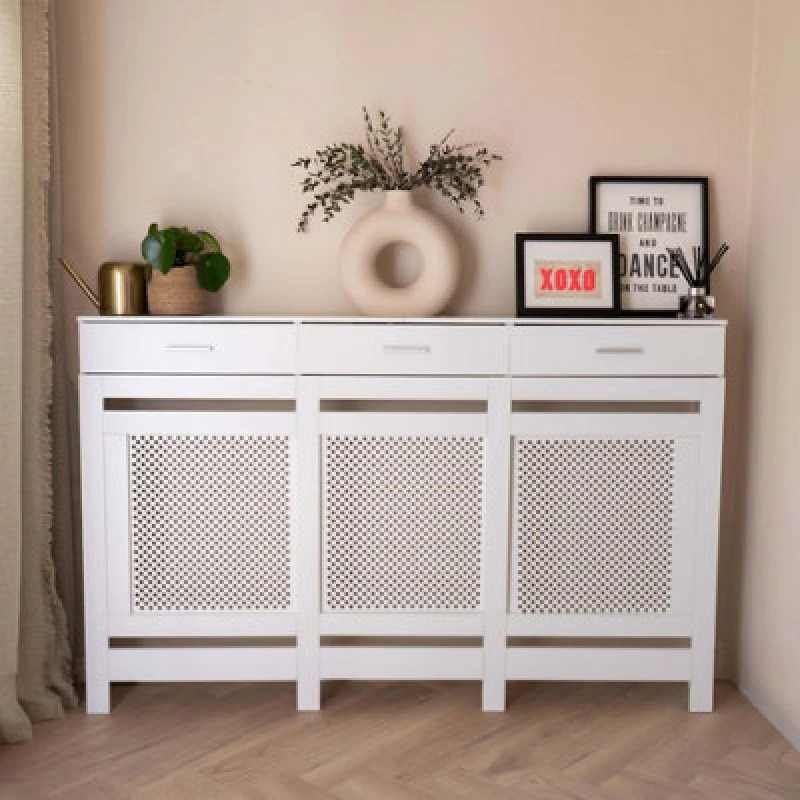 Image of Jack Stonehouse White Diamond Mdf Radiator Cover With Drawer - Large - 152Cm (W) X 81.5Cm (H) X 19Cm (D)