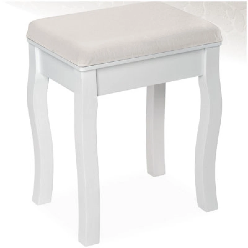 Image of Tectake Dressing Table Stool - Padded, With Solid Wood Legs, Rose Pattern - White, 1