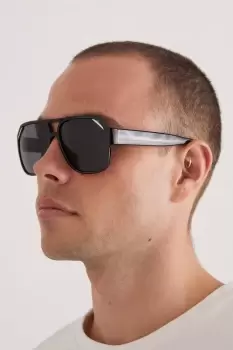 Image of Angled Round Frame Sunglasses