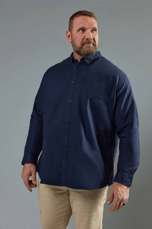 Image of BadRhino Mens Long Sleeve Oxford Shirt in Blue Size: 5-6XL Blue Male 5-6XL